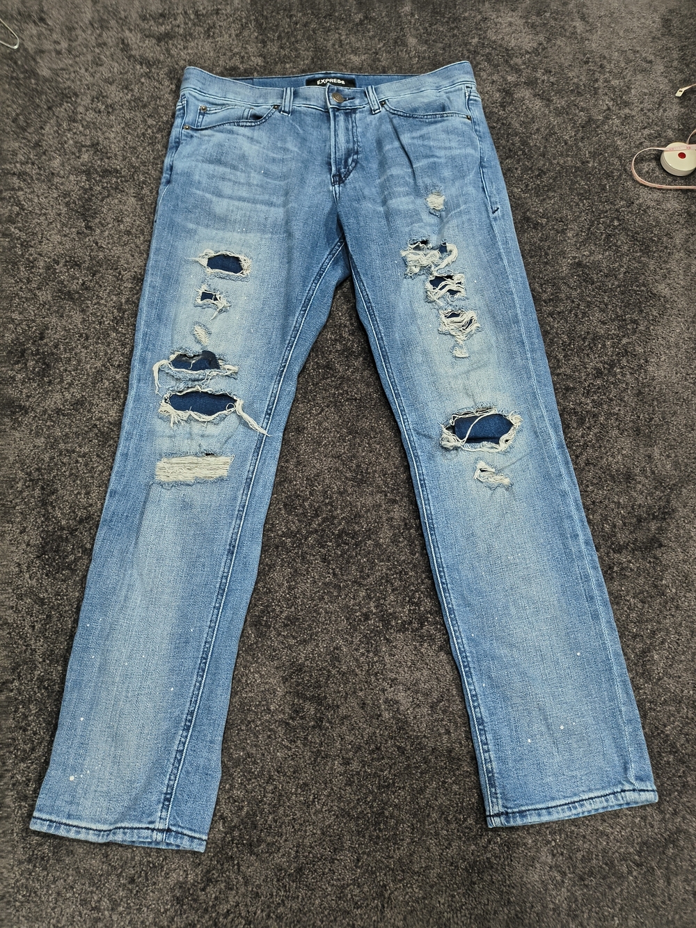 Mens Express Distressed Light Blue Straight Leg Jeans